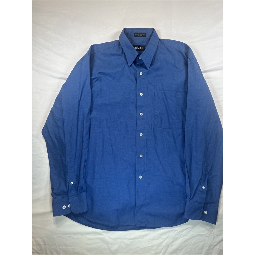Excellent Condition Kasper Blue Pattern Cotton Men's‎ Dress Shirt Size 17 34/35